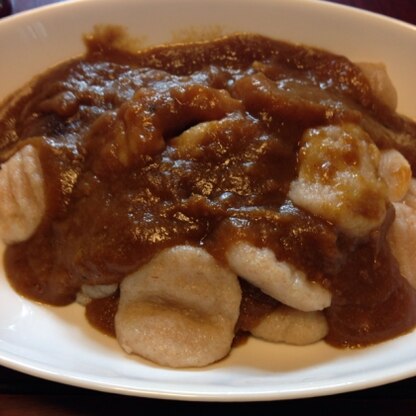 一度茹でてから、残ったカレーにかけてみたよ。
モッチモチで美味しい♪